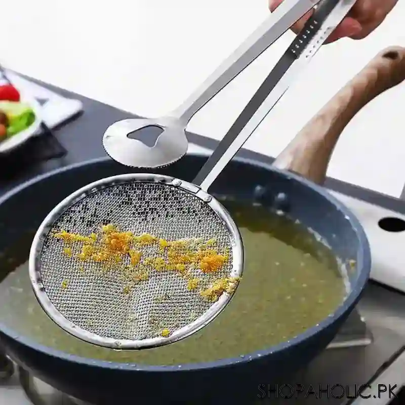 Frying Tong With Strainer – Stainless Steel