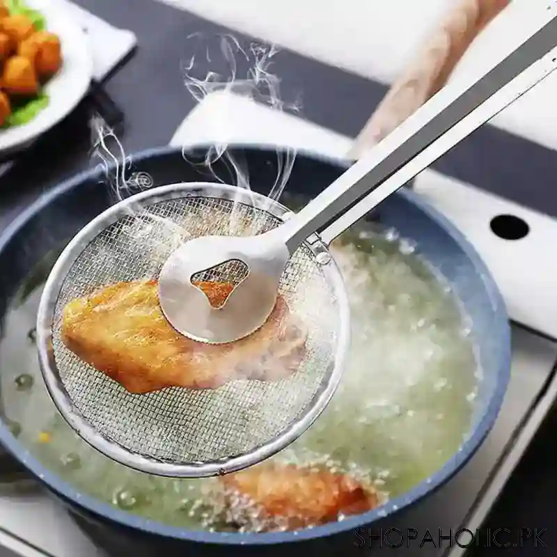 Frying Tong With Strainer – Stainless Steel