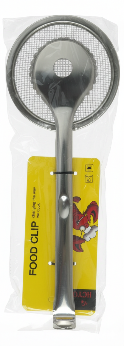 Frying Tong With Strainer – Stainless Steel