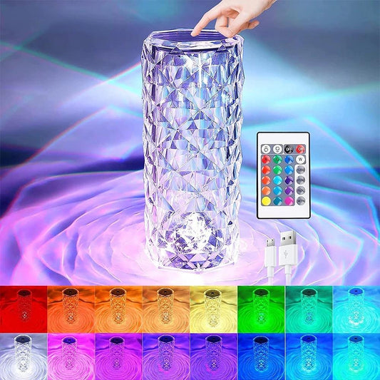 LED Crystal Table Lamp Rose Light Projector, 16 Colors Touch RGB Adjustable Diamond Atmosphere Light USB