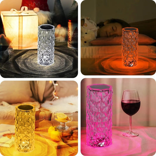 LED Crystal Table Lamp Rose Light Projector, 16 Colors Touch RGB Adjustable Diamond Atmosphere Light USB